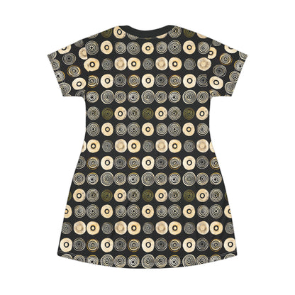 "Punk Polka", Wearable Pattern Art T-Shirt Dress (Plain Black Collar)