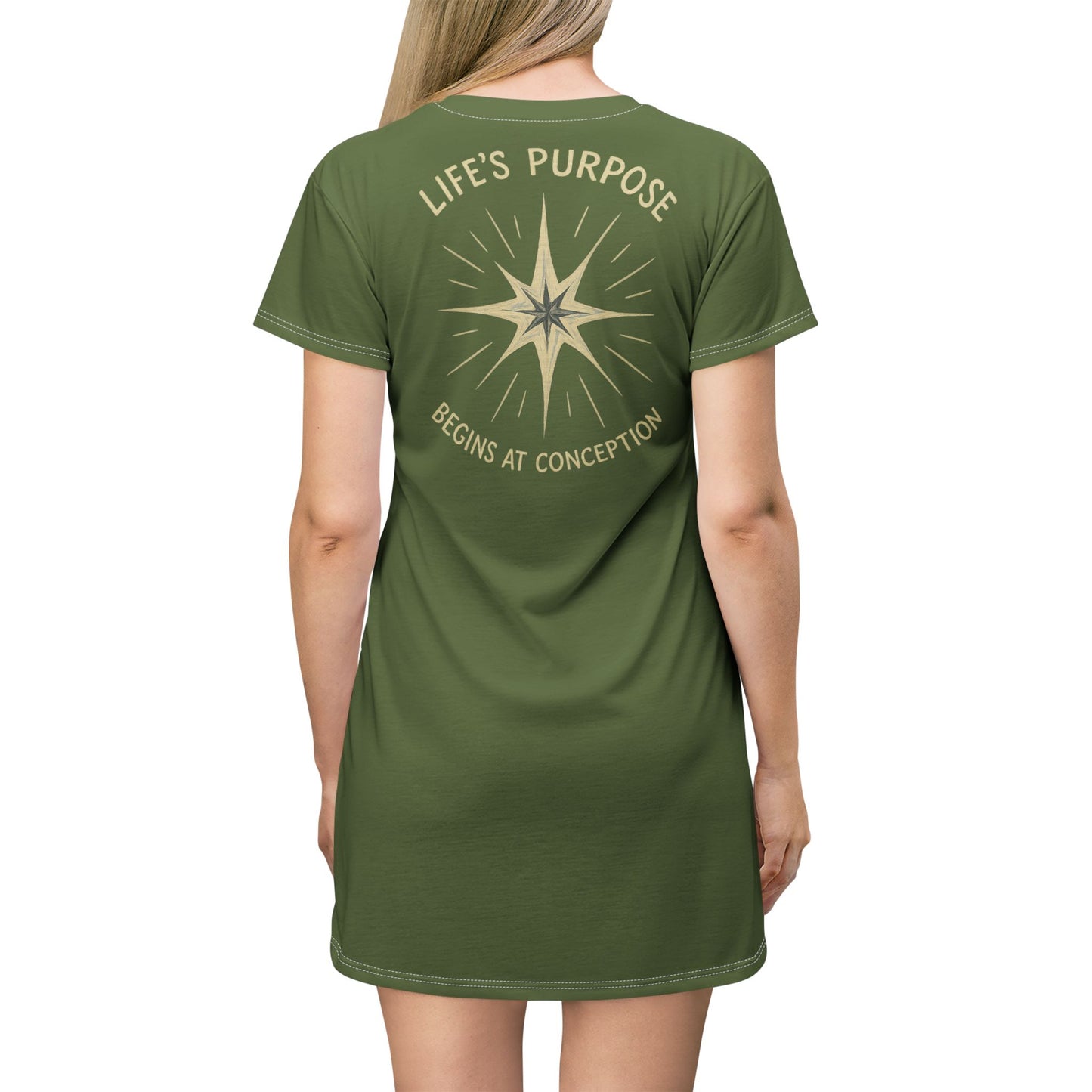 "Life's Purpose Begins at Conception #02", T-Shirt Dress (Kangaroo-Bush)
