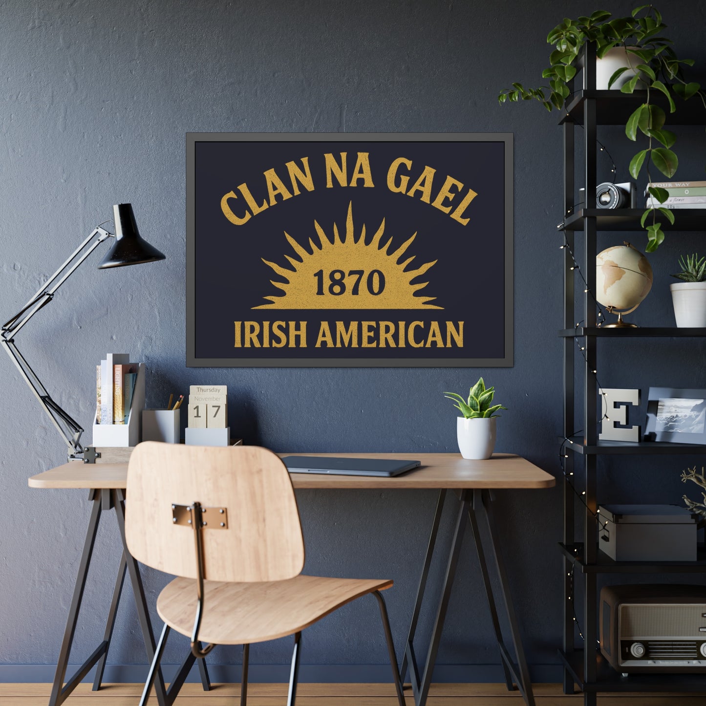 "Clan na Gael - Irish American", Framed Paper Poster (Black Rock Blue)