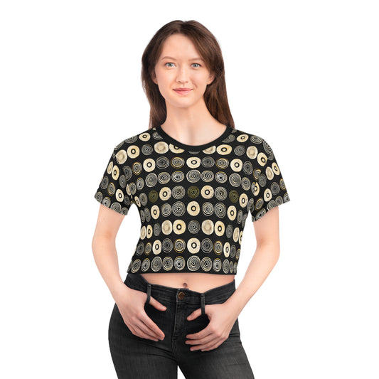 "Punk Polka", Wearable Pattern Art Crop Tee (Plain Black Collar)