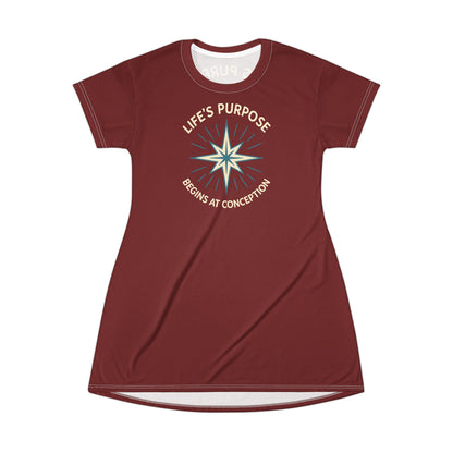 "Life's Purpose Begins at Conception #01", T-Shirt Dress (Spartan Red)