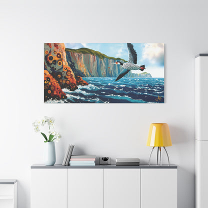 "Sky Kin V – Gannet Past the Ember Cliffs", Fine Art Matte Canvas, Stretched, 1.25"