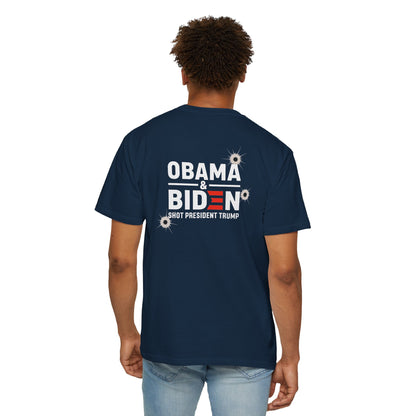 "Obama & Biden Shot President Trump", Unisex Black T-shirt