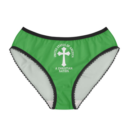 "USA - A Christian Nation" #04, Women's Briefs (Lime Green)