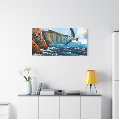 "Sky Kin V – Gannet Past the Ember Cliffs", Fine Art Matte Canvas, Stretched, 1.25"