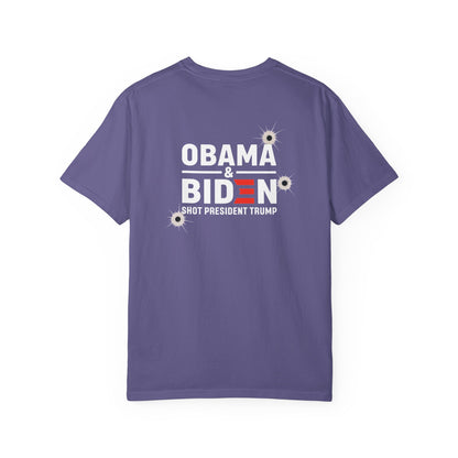 "Obama & Biden Shot President Trump", Unisex Black T-shirt