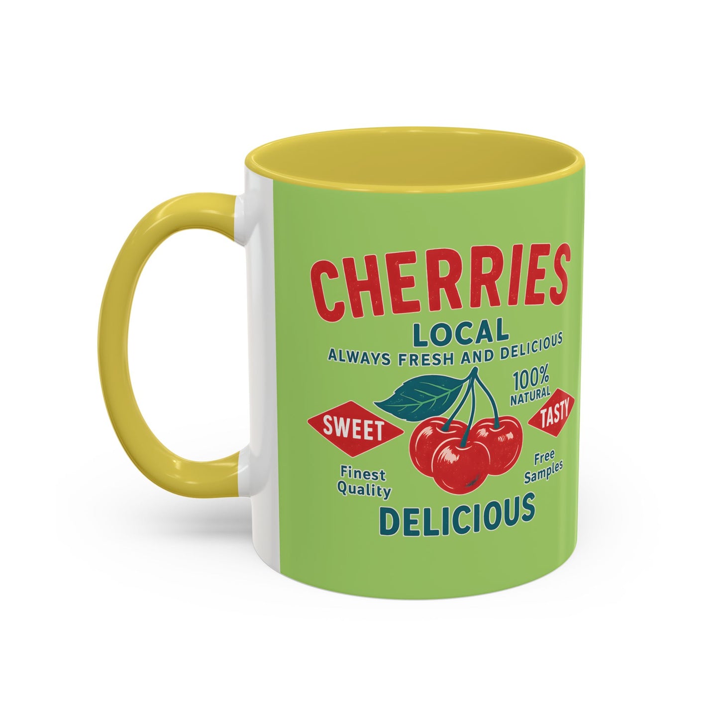 "Delicious Cherries", Colorful Mugs (11oz, 15oz) (Orchard Lime)