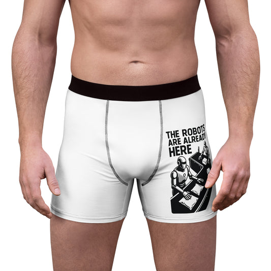 "The Robots Are Already Here", Men's Boxer Briefs (White)