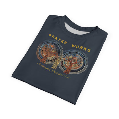 "Prayer Works – Gaelic Christian", Wearable Fine Art Unisex T-shirt (Hearthstone Grey)