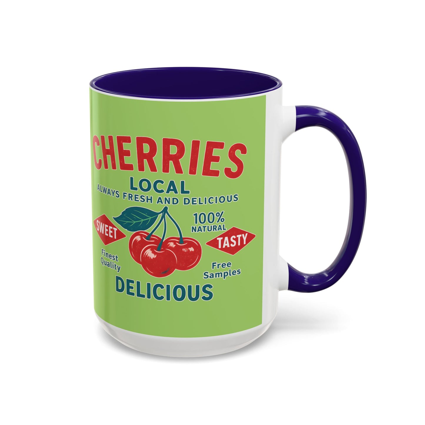 "Delicious Cherries", Colorful Mugs (11oz, 15oz) (Orchard Lime)