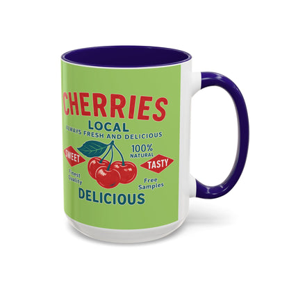 "Delicious Cherries", Colorful Mugs (11oz, 15oz) (Orchard Lime)