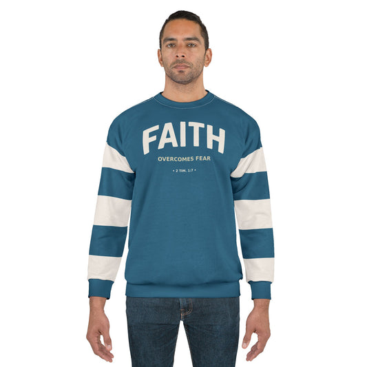 "Faith Overcomes Fear", Unisex Sweatshirt (Dark Cerulean Blue)