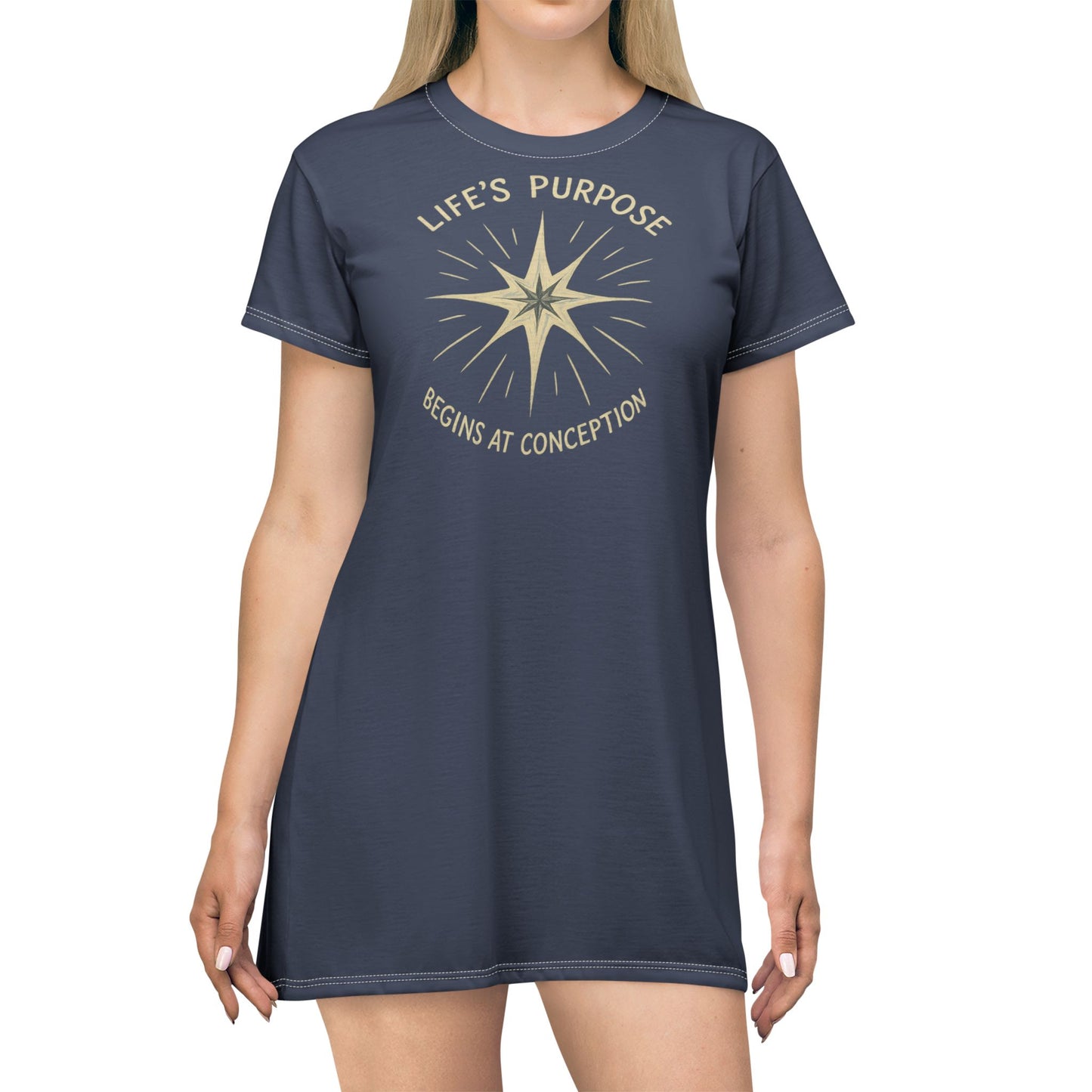 "Life's Purpose Begins at Conception #02", T-Shirt Dress (Diplomat Grey)