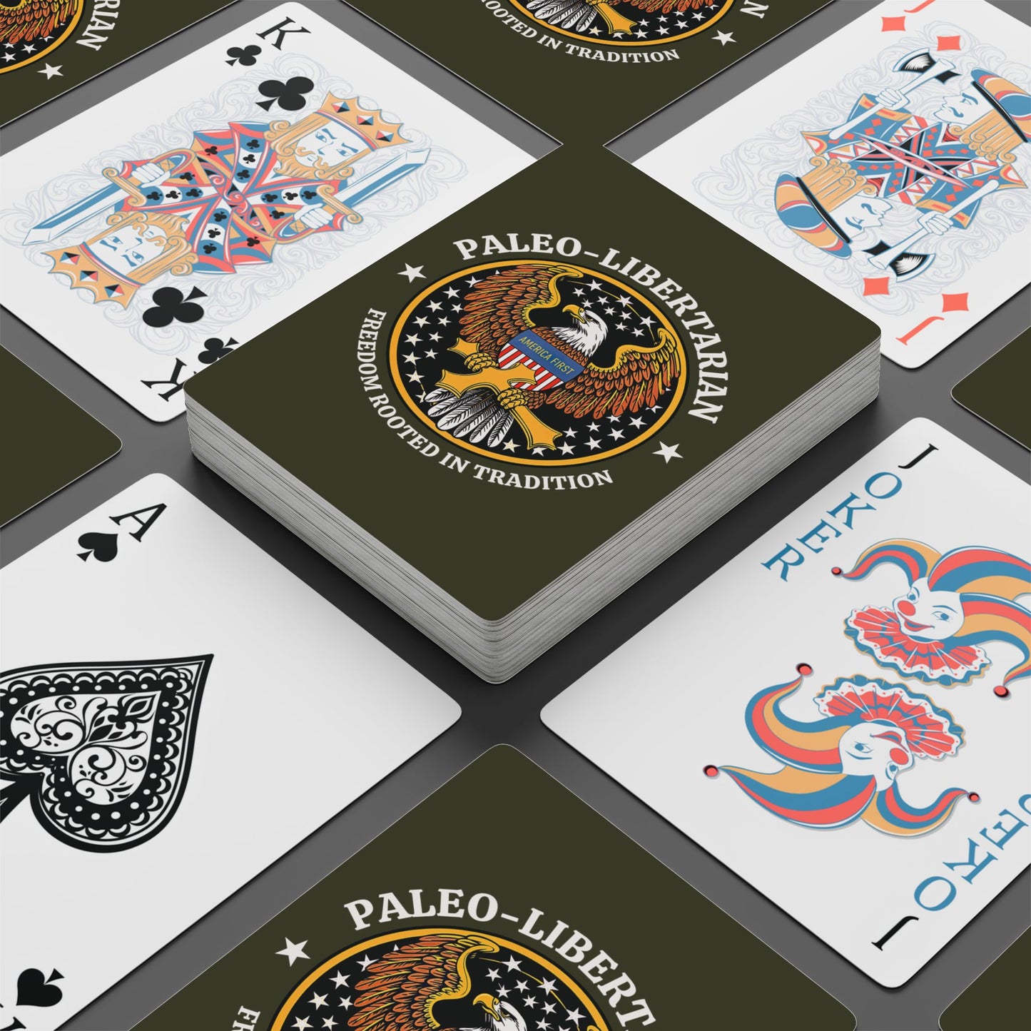"Paleo-Libertarian" #01, Political Playing Cards (Dark Olive Green)
