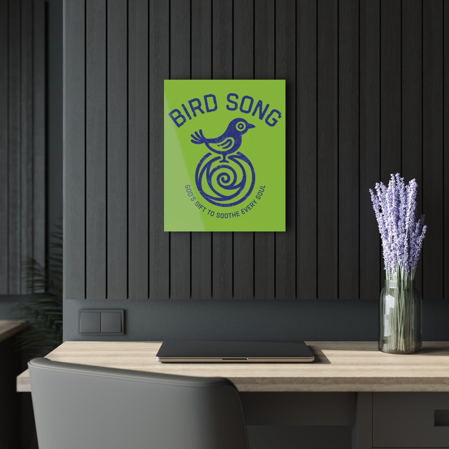 "Bird Song", Christian Acrylic Wall Prints (French Cleat Hanging) (Chartreuse Green)