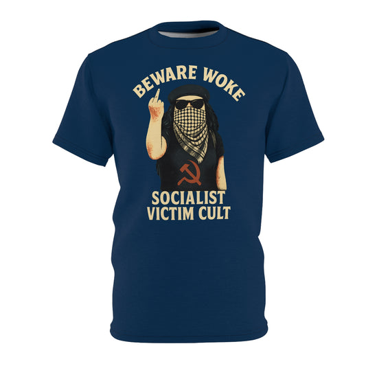 "Beware Woke - Voltaire", Wearable Art Unisex T-shirt (Höpfner Blue)