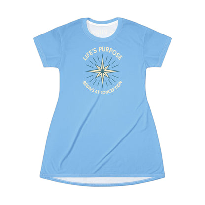 "Life's Purpose Begins at Conception #01", T-Shirt Dress (Chromis Damsel Blue)