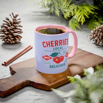 "Delicious Cherries", Colorful Mugs (11oz, 15oz) (Retro Periwinkle)