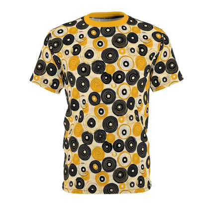 "Old 45's", Wearable Pattern Art Unisex Tee (Cyber Yellow Collar)