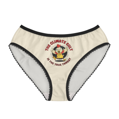 "The Climate Cult" (Chicken Little), Women's Briefs (Iced Almond)