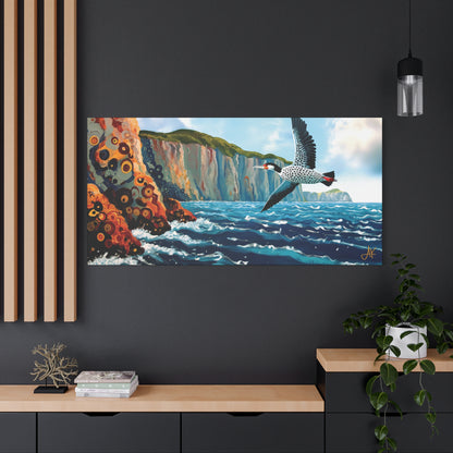 "Sky Kin V – Gannet Past the Ember Cliffs", Fine Art Matte Canvas, Stretched, 1.25"