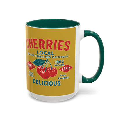 "Delicious Cherries", Colorful Mugs (11oz, 15oz) (Forgelight Gold)