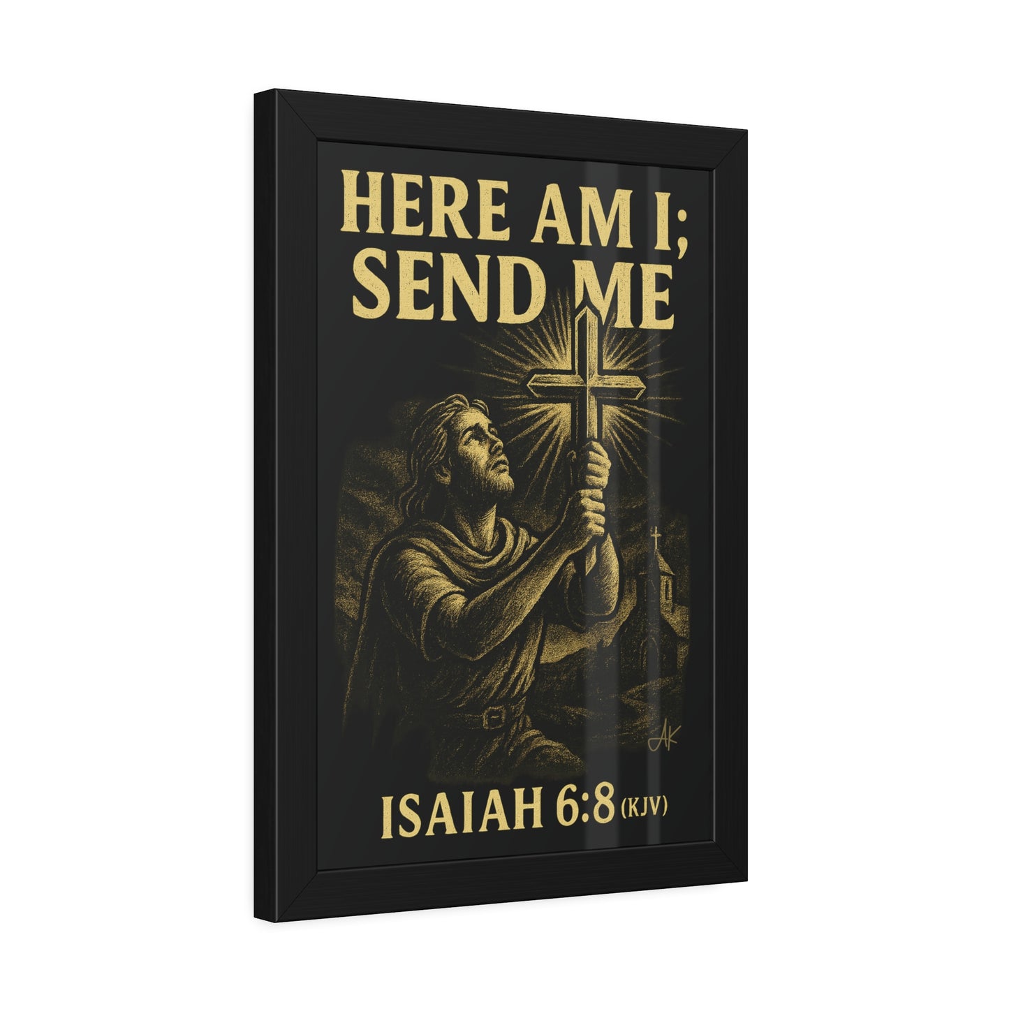 "Isaiah 6:8 (KJV)", Framed Paper Poster (Shadow Black)