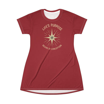 "Life's Purpose Begins at Conception #02", T-Shirt Dress (Cherry Red)