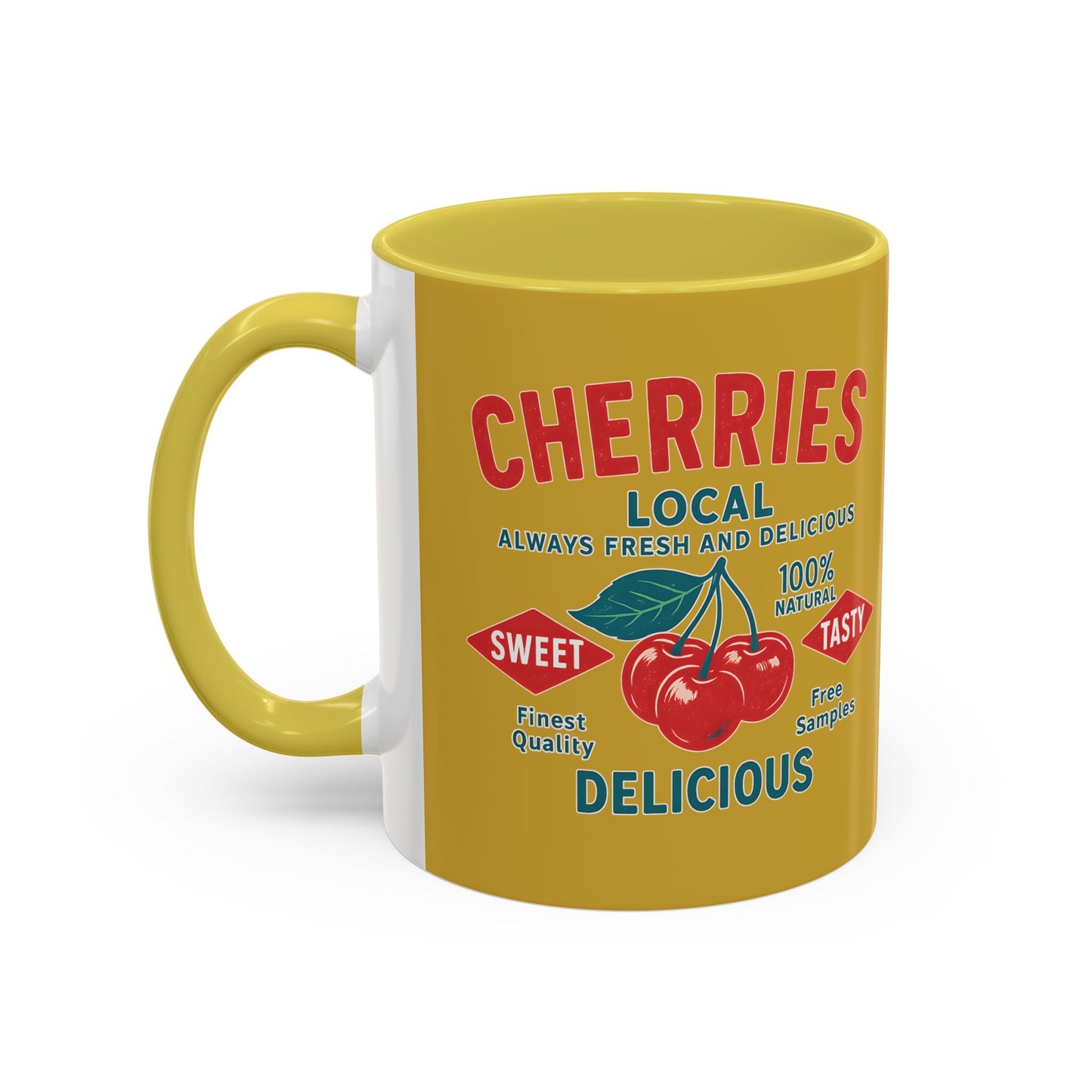 "Delicious Cherries", Colorful Mugs (11oz, 15oz) (Forgelight Gold)
