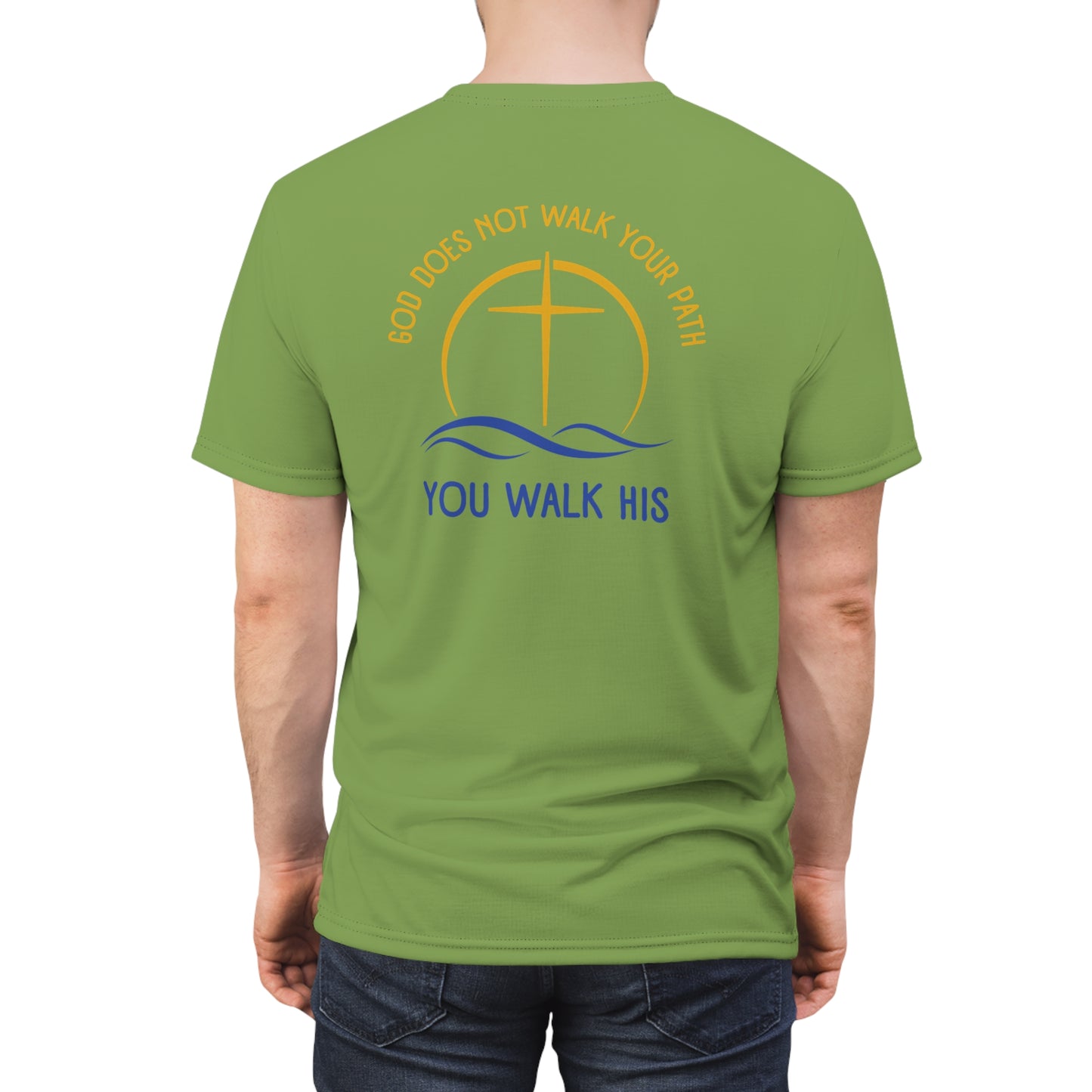 "God Does Not Walk Your Path", Unisex T-shirt (70's Light Green)