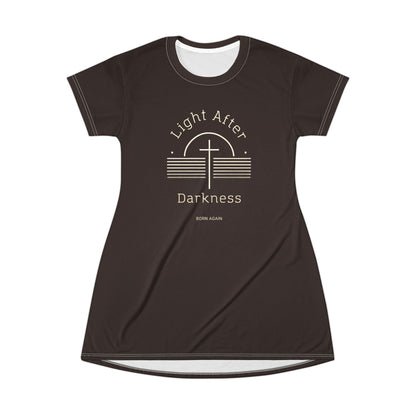 "Light After Darkness - Born Again", T-Shirt Dress (Rich Soil Brown)