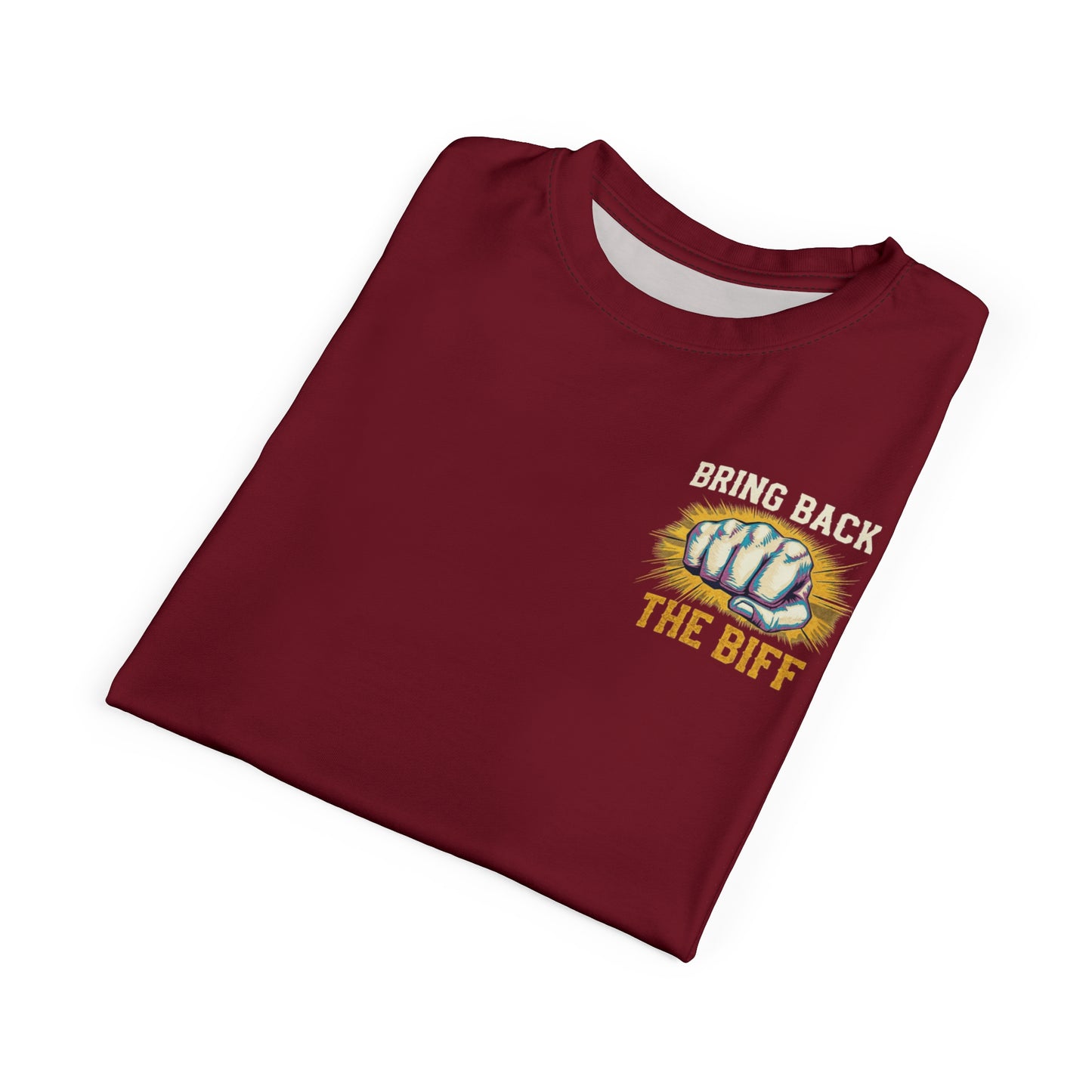 "Bring Back The Biff", Unisex T-shirt (Dark Cherry Red)