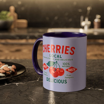 "Delicious Cherries", Colorful Mugs (11oz, 15oz) (Retro Periwinkle)