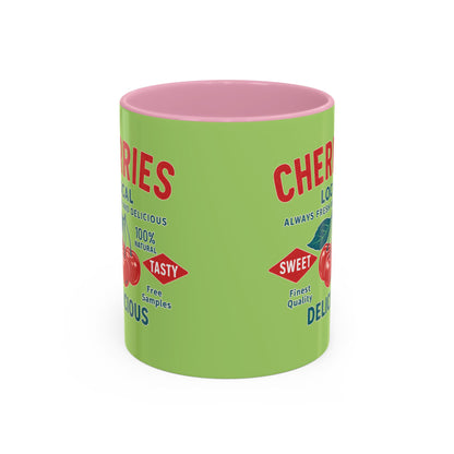 "Delicious Cherries", Colorful Mugs (11oz, 15oz) (Orchard Lime)