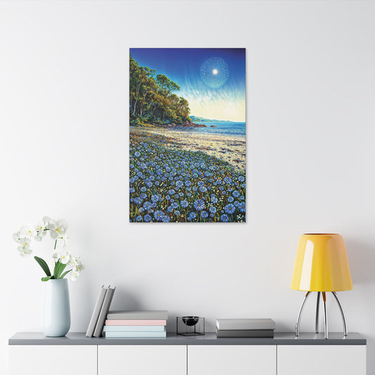 "Azure Petals on Silver Shore", Stretched Classic Canvas Fine Art Print
