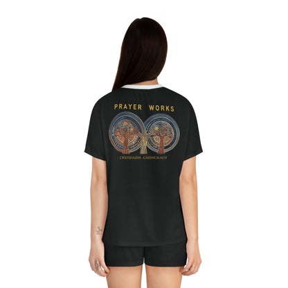 "Prayer Works - Criosdaidh Gàidhealach", Women's Short Pajama Set (White or Black Collar)