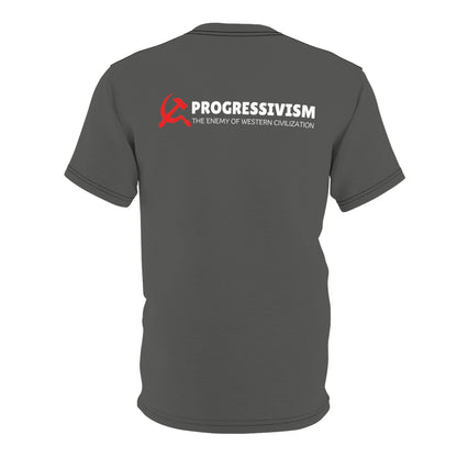 "Progressivism - Enemy of Western Civilization", Unisex Tee (Panzer Grey)