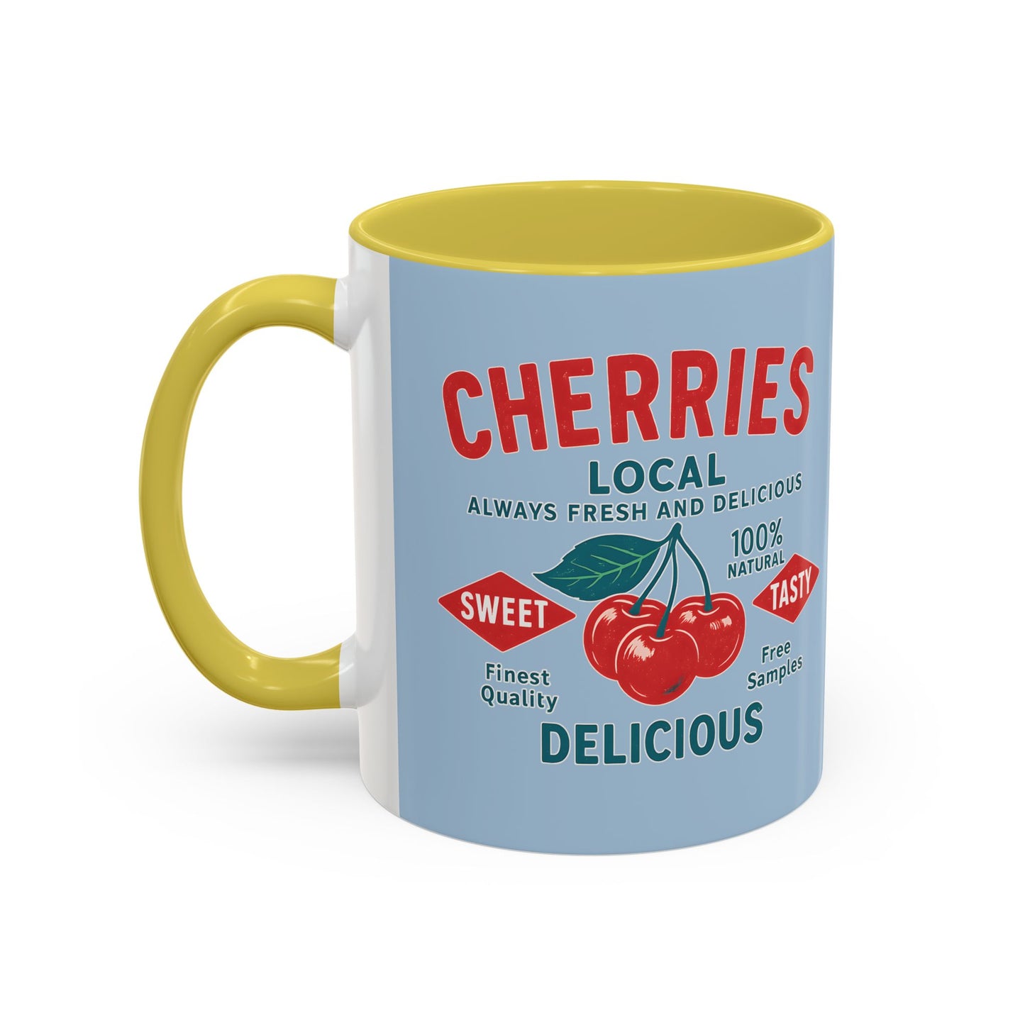 "Delicious Cherries", Colorful Mugs (11oz, 15oz) (Retro Sky)