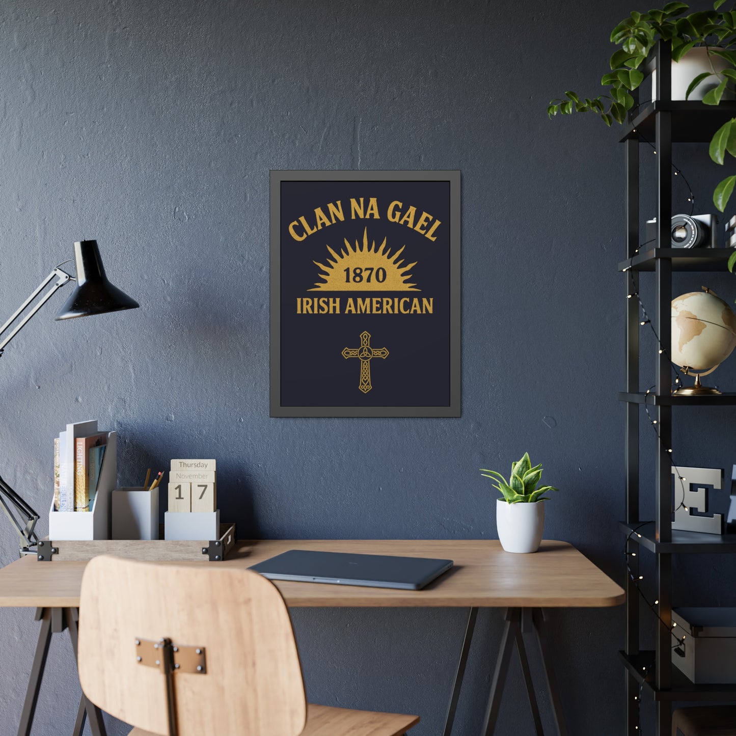 "Clan na Gael - Irish American", Framed Paper Poster (Black Rock Blue)