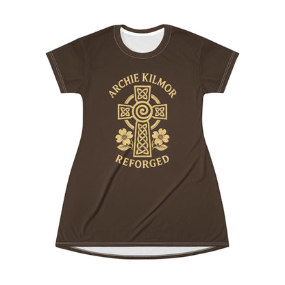 "Archie Kilmor Cross - Reforged" #01, Wearable Art T-Shirt Dress (Dark Chocolate Brown)