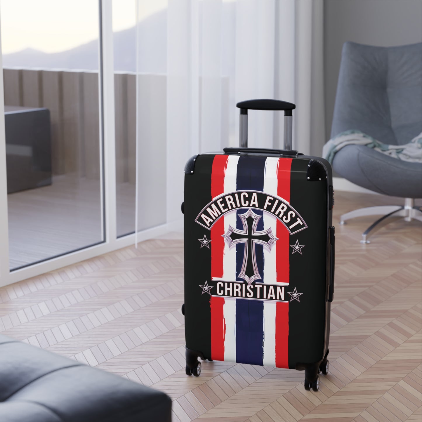 "America First Christian" Wall Art #03 Suitcases (Moonless Black)