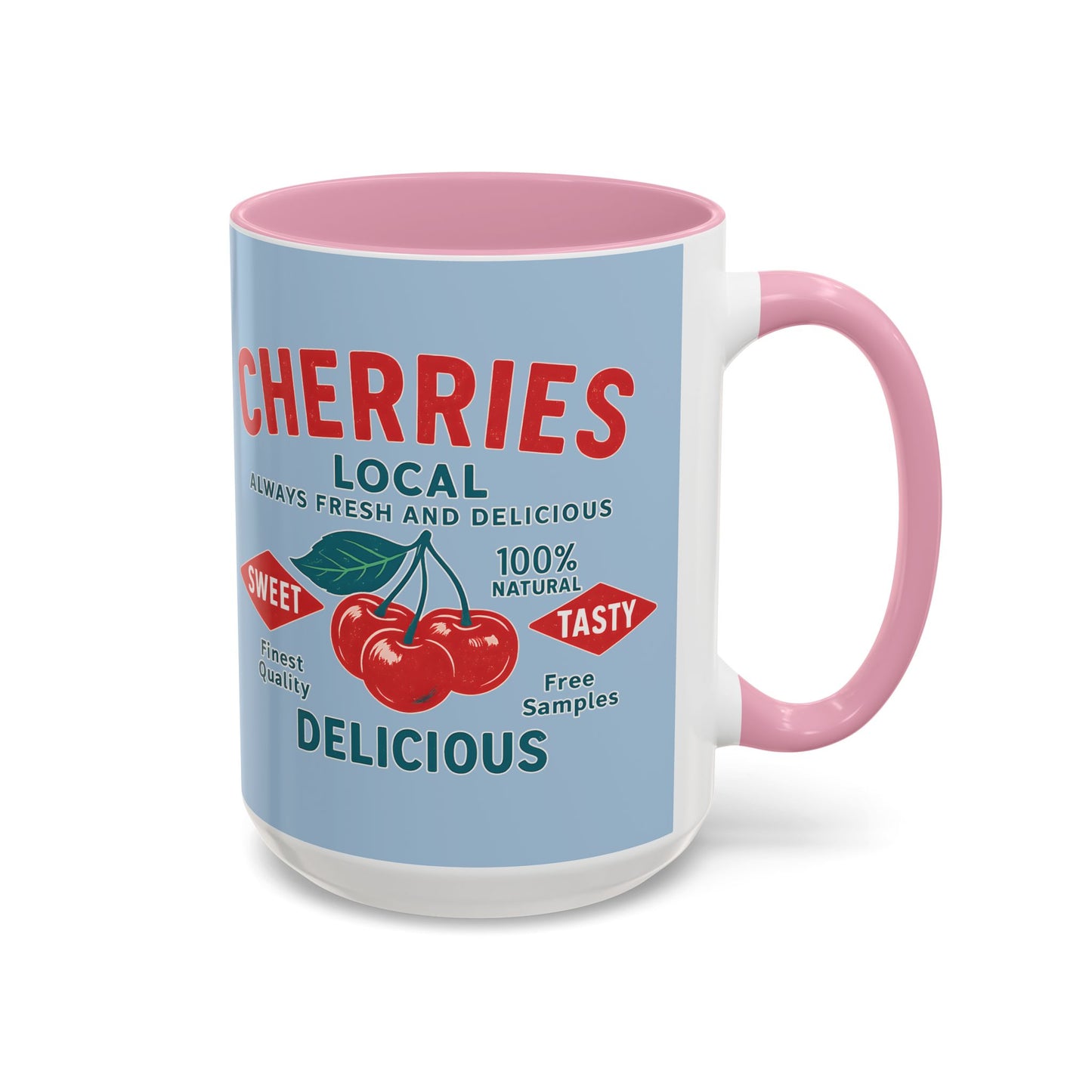"Delicious Cherries", Colorful Mugs (11oz, 15oz) (Retro Sky)