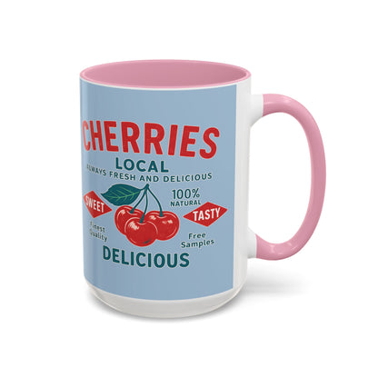 "Delicious Cherries", Colorful Mugs (11oz, 15oz) (Retro Sky)