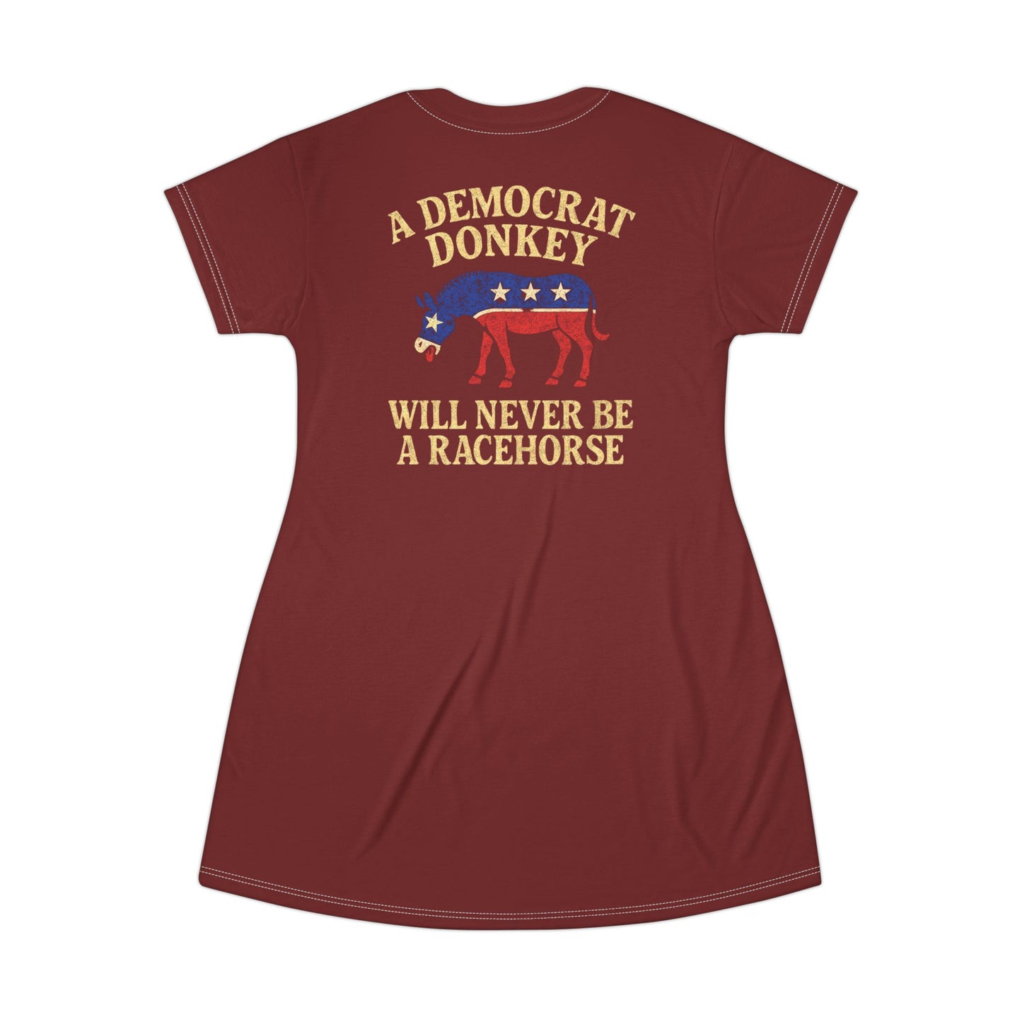"A Democrat Donkey", T-Shirt Dress (Dark Blood Red)