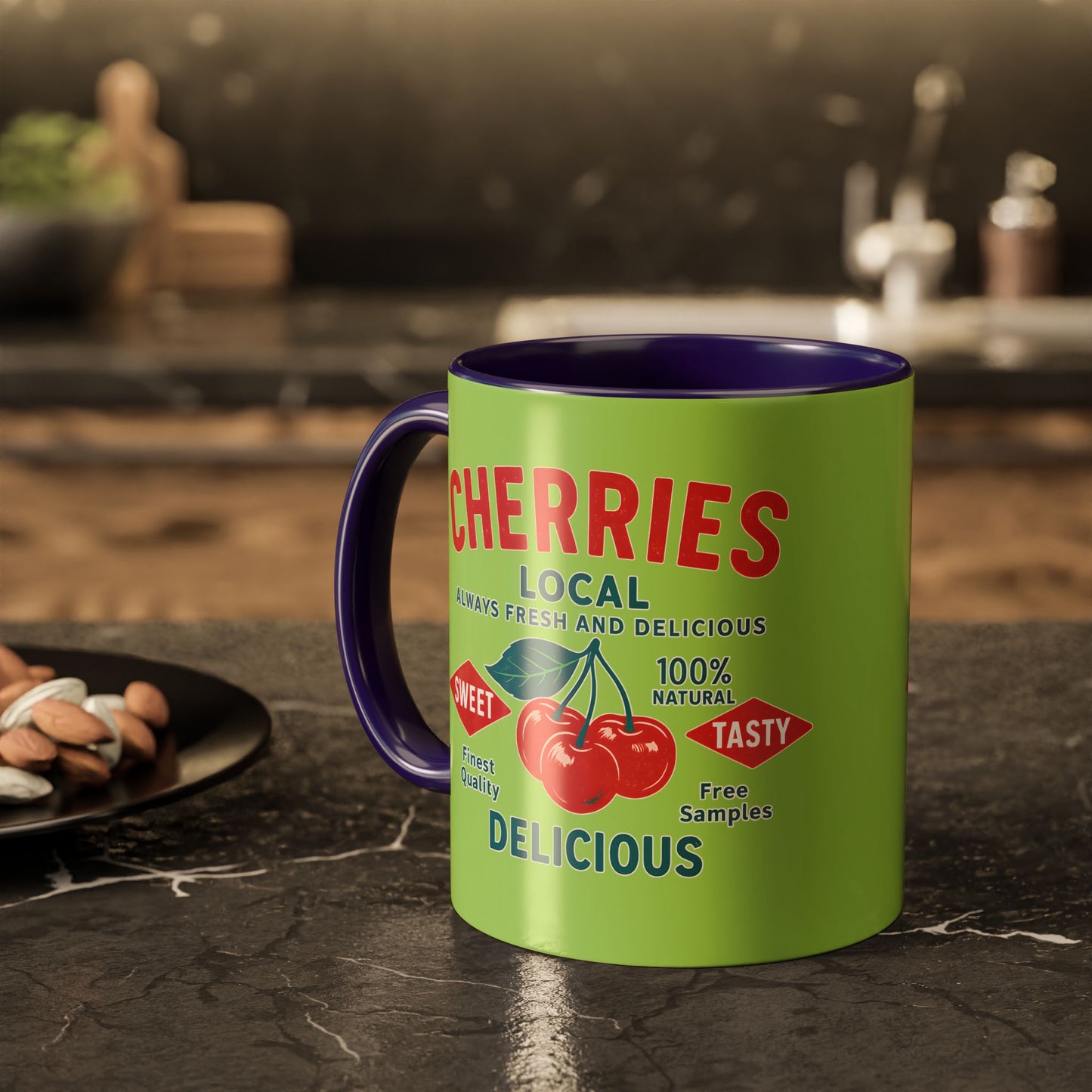 "Delicious Cherries", Colorful Mugs (11oz, 15oz) (Orchard Lime)