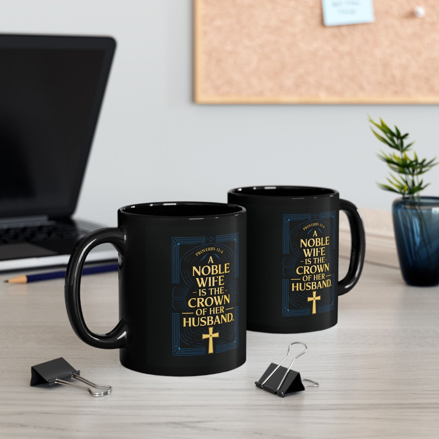 "Proverbs 12:4", Black Mug (11oz & 15oz)