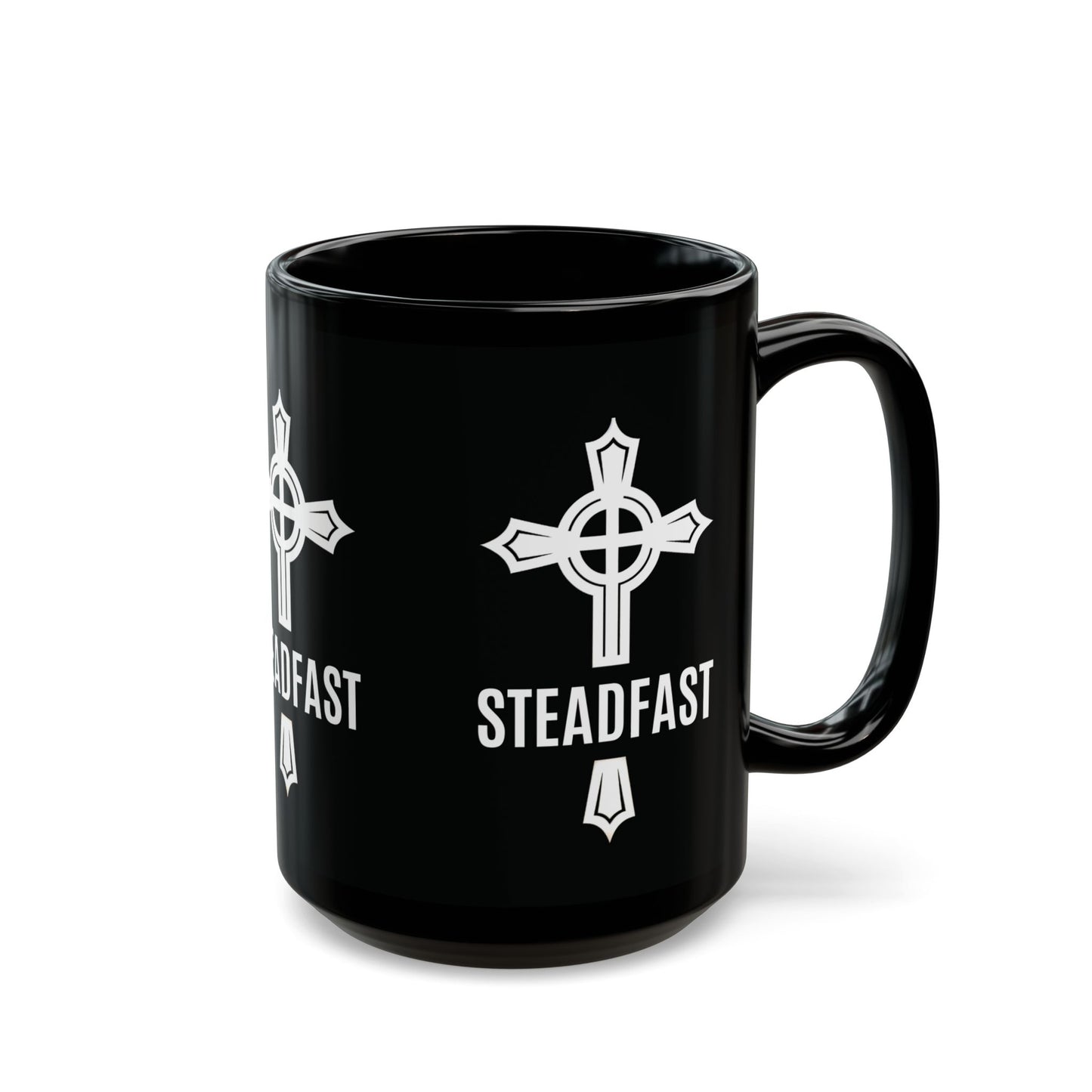 "Steadfast Cross", Black Mug (11oz & 15oz)