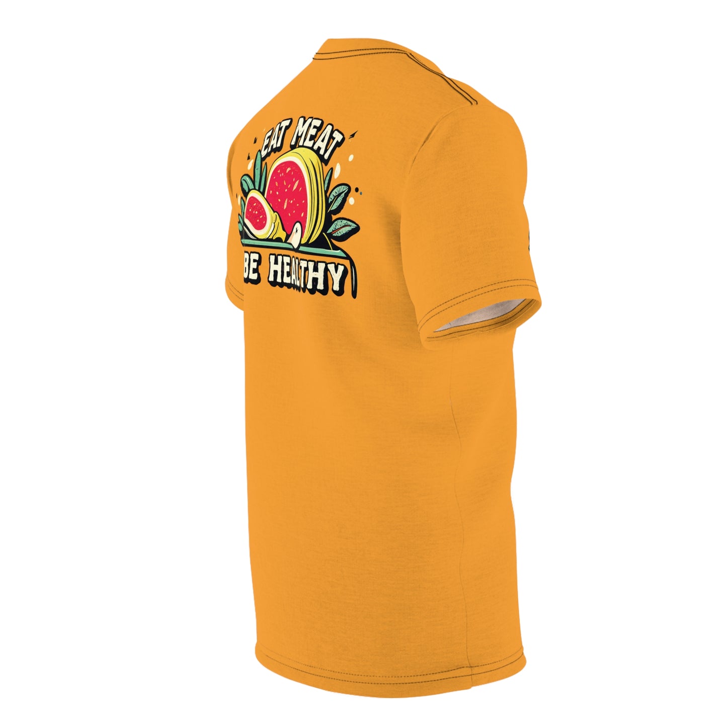 "Eat Meat & Be Healthy", Unisex T-shirt (Deep Saffron)