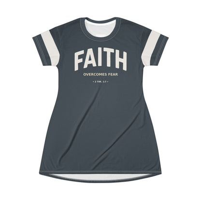 "Faith Overcomes Fear", T-Shirt Dress (Charcoal)