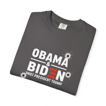"Obama & Biden Shot President Trump", Unisex Black T-shirt